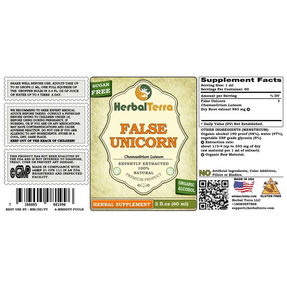 False Unicorn (Chamaelirium Luteum) Tincture, Dried Root Liquid Extract
